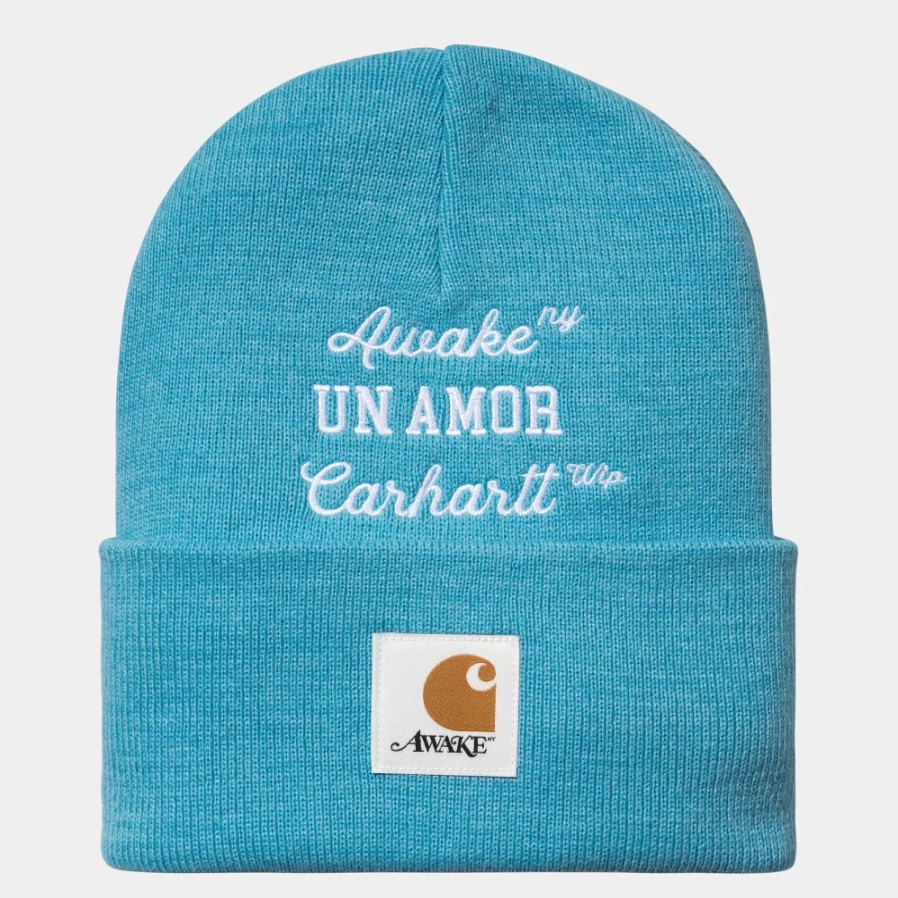 Carhartt WIP Un Amor Beanie in Awake NY Blue & White - Premium Knit Hat