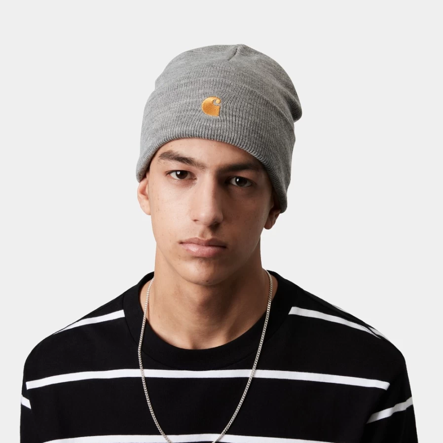 Carhartt WIP Chase Beanie - Grey Heather & Gold Winter Hat for Men & Women