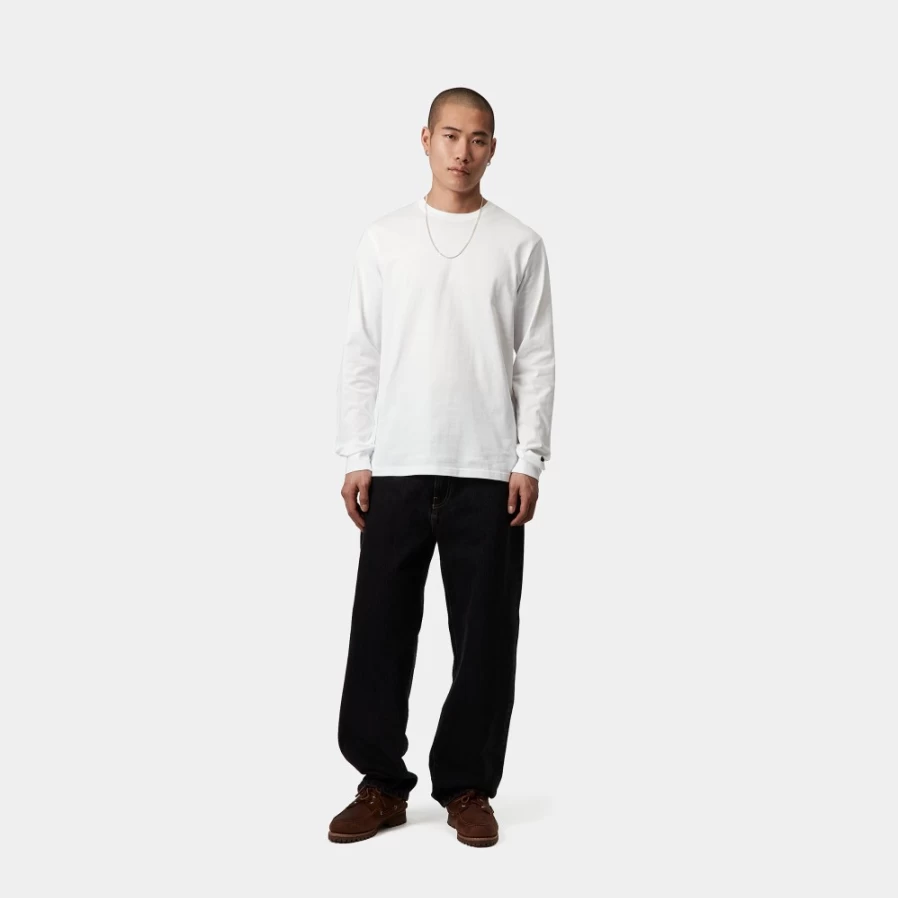 Carhartt WIP Men's Long Sleeve Base T-Shirt - White & Black Essential Crewneck Top