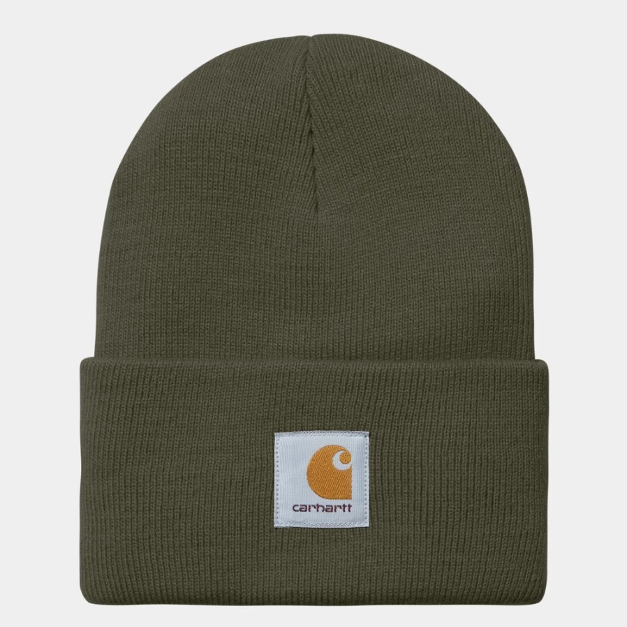 Carhartt WIP Plant Green Acrylic Watch Hat for Men and Women - Durable Knit Beanie with Foldable Brim