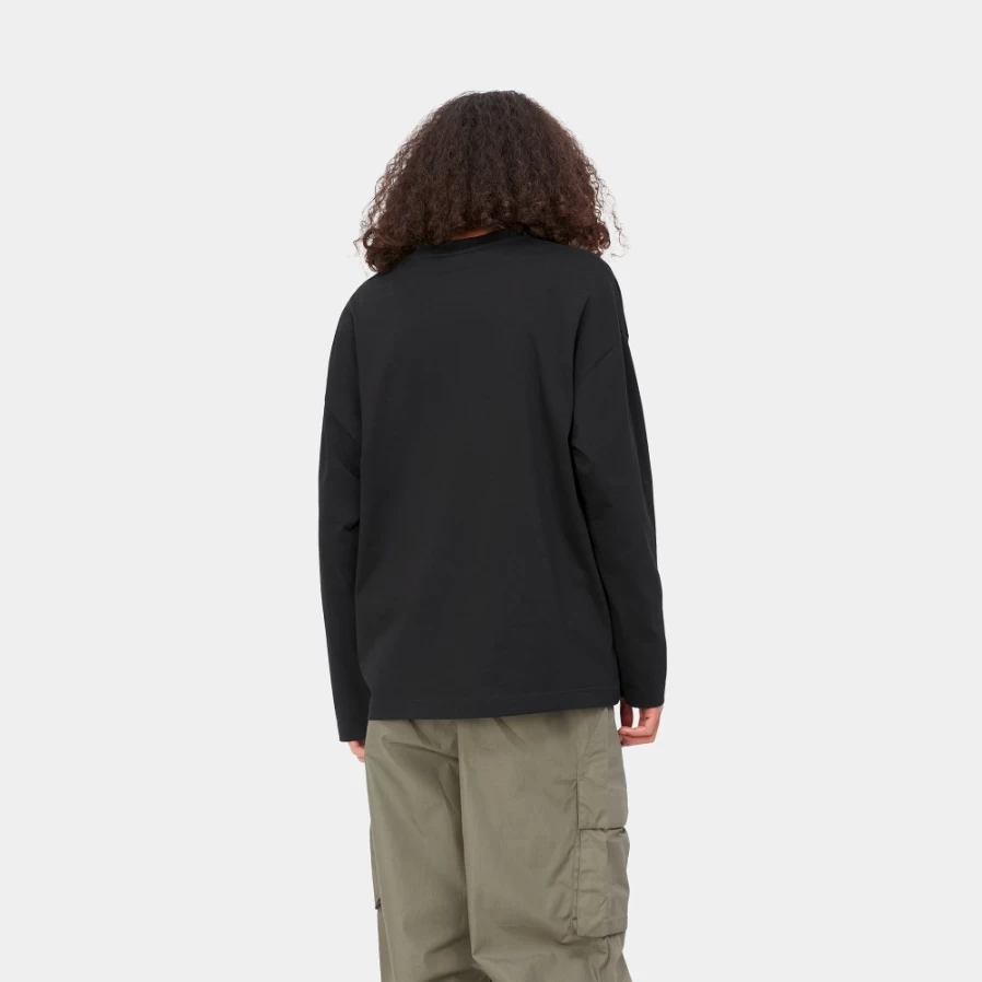 Carhartt WIP Men's Long Sleeve Link Script T-Shirt - Black & White Casual Crewneck Top
